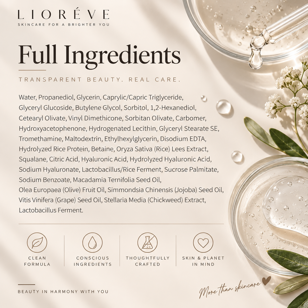 Full ingredients list of the R33 Korean Rice Face Moisturizer