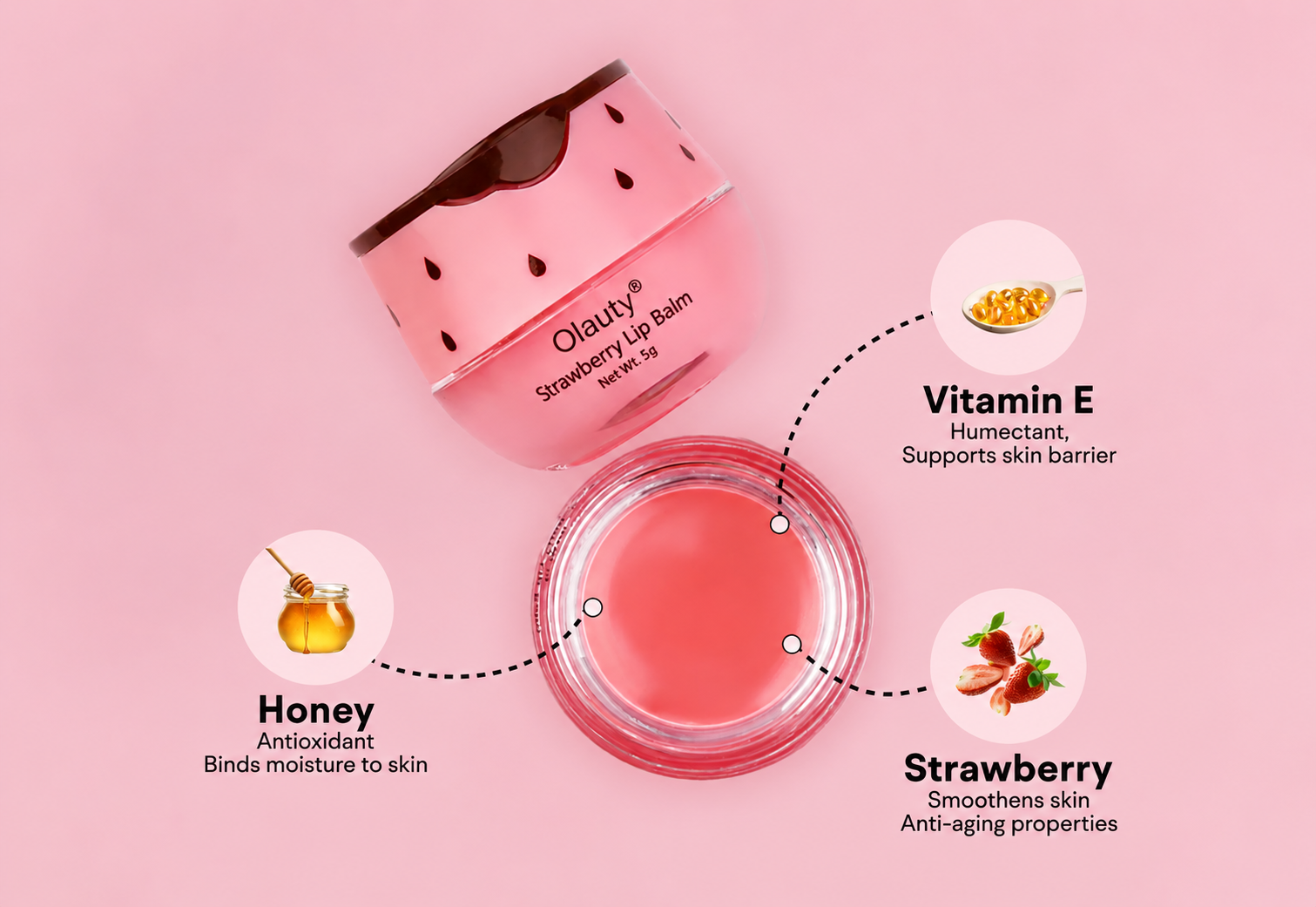 Bee Honey Pot Lip Balm in Strawberry — Honey, Vitamin E and Strawberry