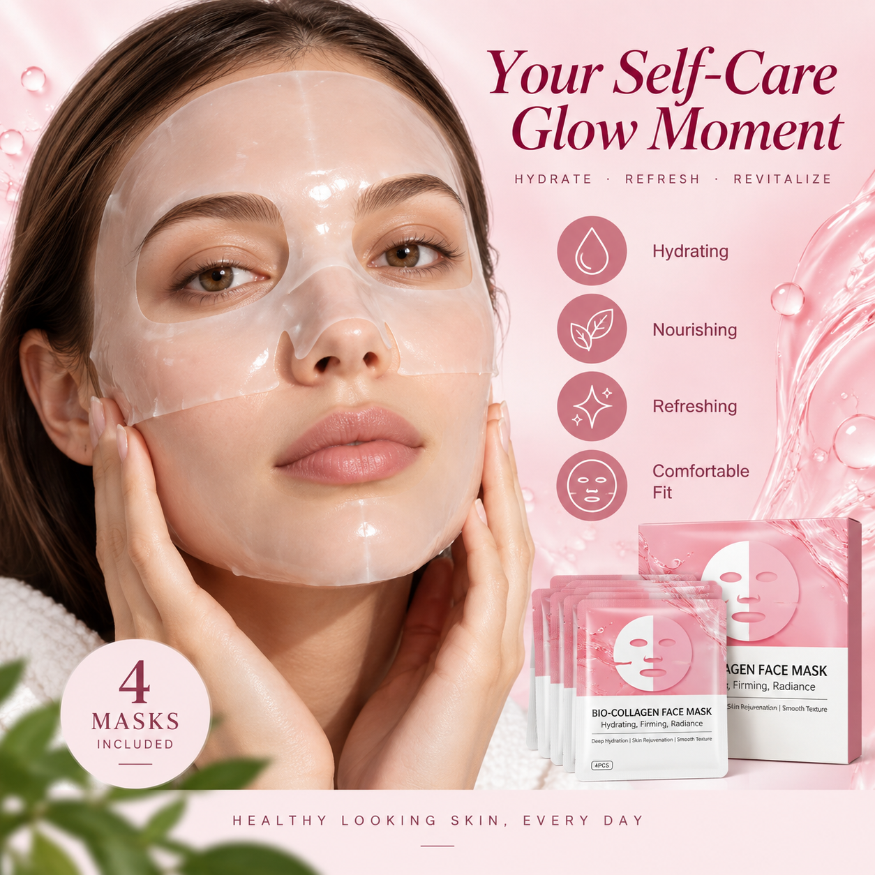 GlowCollagen self-care glow moment, 4 masks included